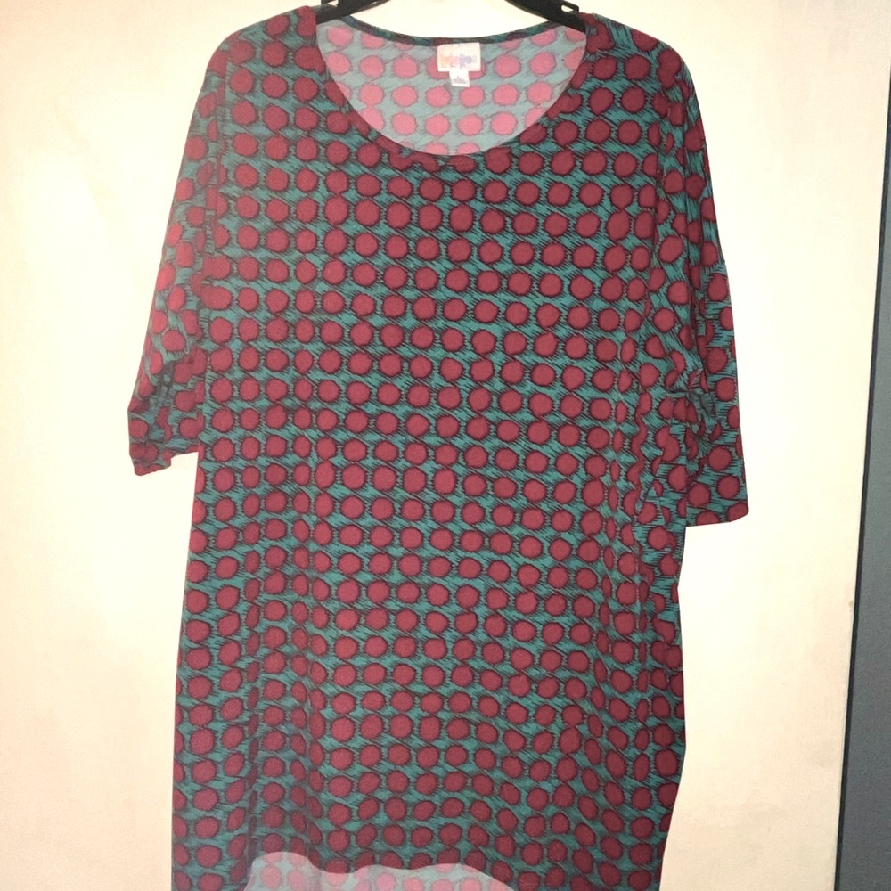 LuLaRoe dark red circles with Teal Maroon & Teal Women’s large tee style dress